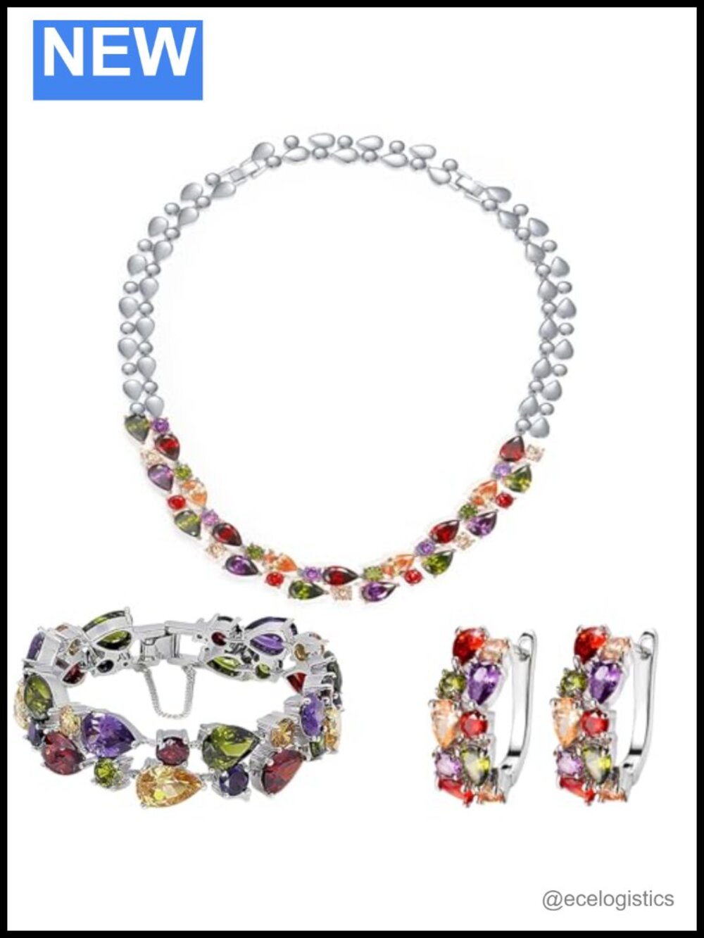 Gemstone Jewelry Set Necklace Bracelet Earrings Silver Gift